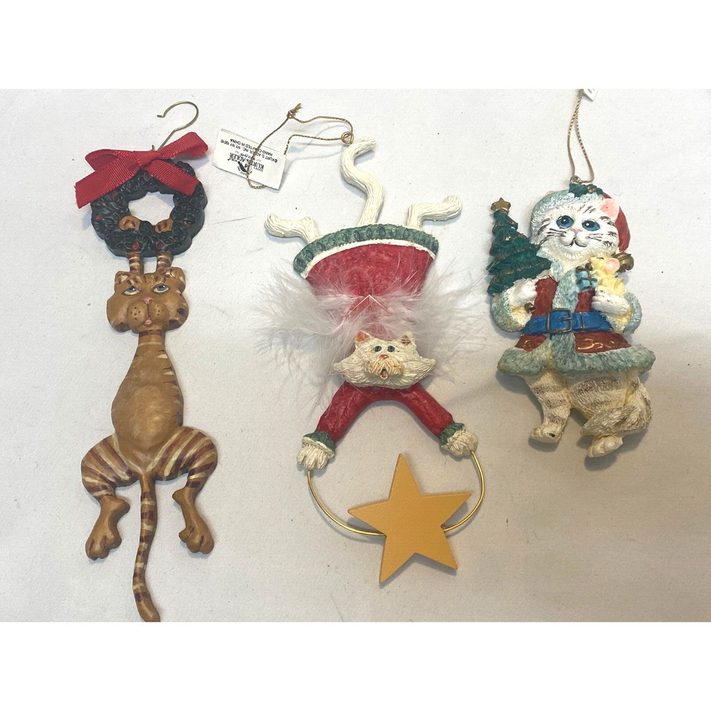 Kurt S Adler 3 Cat Resin Christmas Ornaments